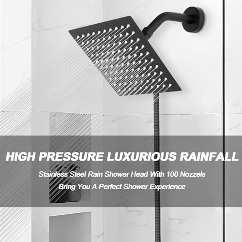 NearMoon Shower Head with Hose, High Pressure Stainless Steel Rain Shower and 3 Settings Handheld Spray Combo with Push Button Flow Control (8 Inch, Matte Black) - Image 2