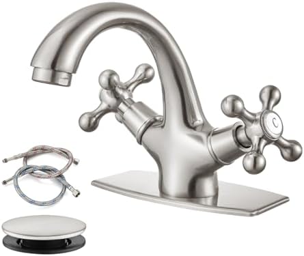 gotonovo Bathroom Sink Faucet 1 Hole Double Cross Handle, Brushed Nickel by HOME