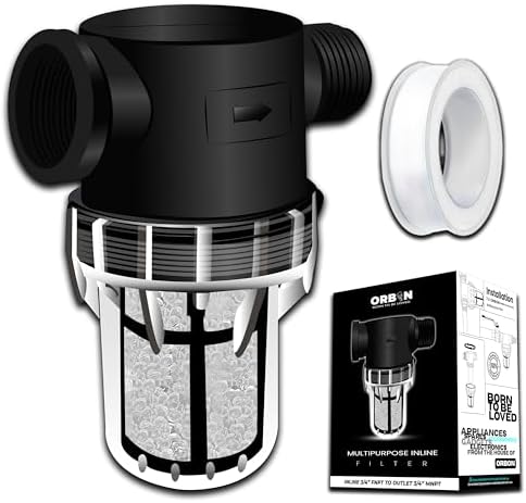 Inline Water Filter – 3/4" FNPT to MNPT, Fine Mesh Sediment Filter with Crystal Resin Balls for Whole House, Under Sink, Shower, Washing Machine, Garden Hose, Tap – Reusable Pre-Filter Strainer by ORBON