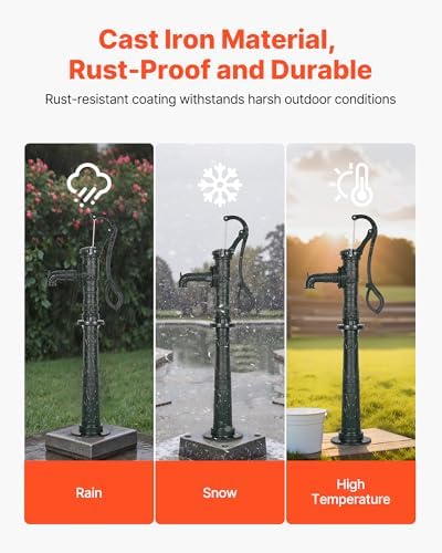 VEVOR Well Hand Pitcher Pump, 20 ft Max Lift, Antique Cast Iron Manual Hand Water Pump with Heightening Base, NPT 1-1/4 in Connection, Easy Installation, for Outdoor Garden, Pond, Yard, Farm, Green - Image 3