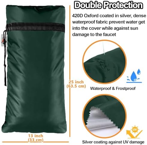 XXL Outdoor Faucet Covers for Winter, 3M Thinsulate Insulation Faucet Freeze Protector, 25”H x 13”W for Garden Lawn Faucets & Yard Hydrant, Waterproof Insulated Spigot Cover Faucet Sock – Green - Image 3