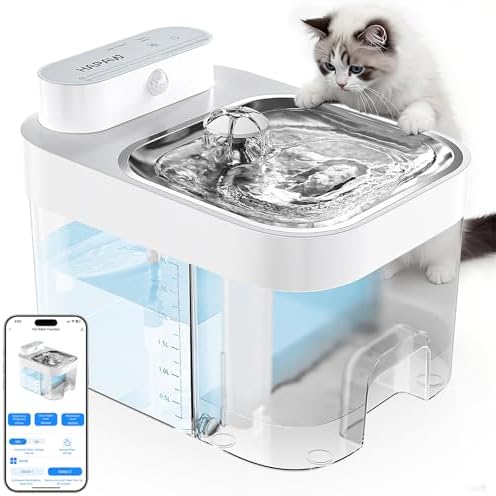 2025 Latest Cat Water Fountain, No Filter Cotton, App Monitoring Wastewater Separation Wireless Pet Fountain, 5000mAh Battery & Plug-in, 3L/101oz Water Dispenser for Cats Indoor, 2.4G Wi-Fi by HAPAW