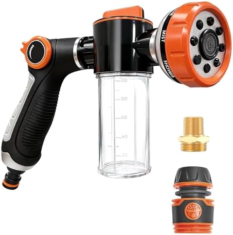 SCHITEC Upgraded Dog Wash Hose Attachment with 100cc Soap Dispenser, 8-in-1 Spray Modes Dog Shampoo Sprayer Nozzle Pet Shower Attachment for Bathing Dogs, Car Wash, Garden Watering by SCHITEC