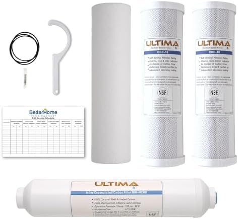 Ultima 7/VII 5 Stage Reverse Osmosis Filters, Uinversal Under Sink Water Filter System Replacement Cartridges with 1/4-Inch NPT Post Carbon Filter Kit (Without Membrane) GRO-050 Compatible by BetterHomeWaterTreatment