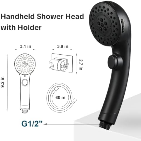 OFFO Handheld Shower Head with Shower Head Holder, 5 Mode Handheld Shower Head with On Off Switch for Water Saving, High Flow Powerful Boosting Showerheads with 60" PVC Hose, Matte Black - Image 7
