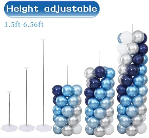 Navy Blue and Silver White Balloon Column Stand Kit Set of 2 for Floor - Image 4