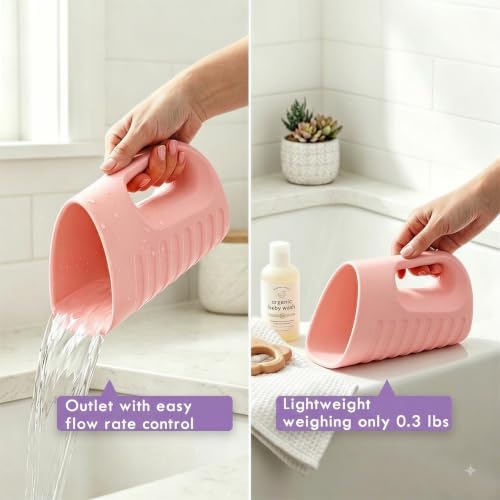 Babylush Baby Bath Rinse Cup & Rinser – 1000ml Soft EVA, 0.3lb Lightweight, BPA-Free Bath Water Pourer, Baby Bath Pitcher, Shower Cup for Kids (Coral Pink) - Image 6
