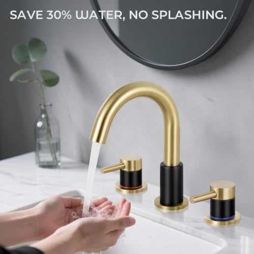 Black and Gold Bathroom Faucet 3 Hole, 2-Handle Widespread Faucet - Image 5