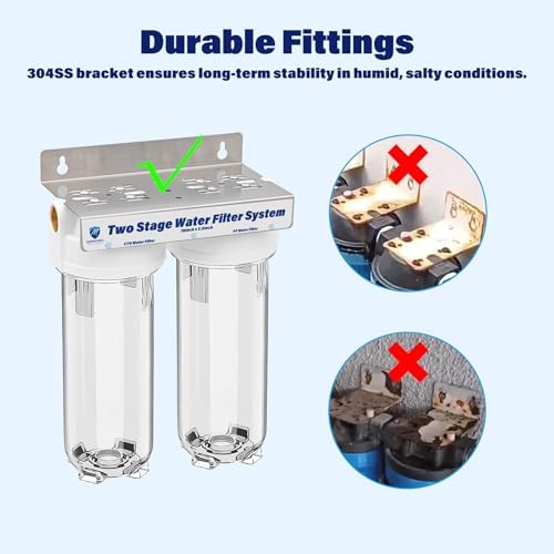 Dual Stage RV Water Filter System, Camper Water Filter, Inline Filtration for RVs, Boats, Motorhomes, Marine & Garden, with 304 SS Mounting Bracket & 3/4" GHT Garden Hose Fitting, Includes PP & CTO - Image 5