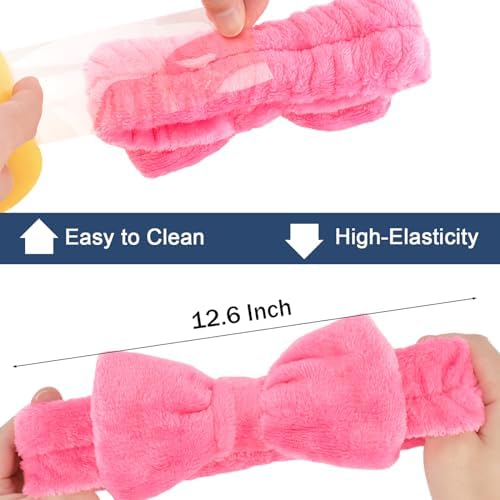 Ondder Spa Headband for Washing Face, Rose Red Terry Cloth with Cute Bow, Skincare Headbands for Women Girls, 8 Pack - Image 5