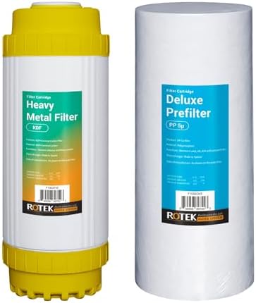 Whole House Water Filtration Set | 2-Stage Water Filter System | 1SED, 1KDF | Clean Water | Sediment, & Heavy Metal Filter | 1 Year Supply | 4.5" x 10" Universal Replacement Filter by RotekWaterSystem