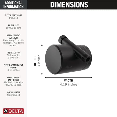 Delta Faucet Clarifi Standard Shower Filter Attachment with Filter, Shower Water Filter, Shower Head Filter, Matte Black 7SF100-BL - Image 6