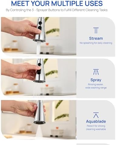 J-HVA Metal Kitchen Faucet Head Replacement 3-Mode with 15 Adapters, Chrome - Image 2