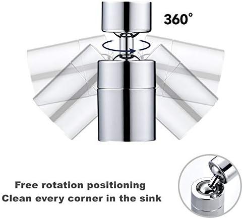 360 Degree Swivel Sink Faucet Aerator,2-FlowBig Angle Water Saving Dual Function,with Gasket Faucet Replacement Part - 55/64 Inch-27UNS Female Thread, 15/16 Inch-27UNS Male Thread Adapters (1) - Image 3