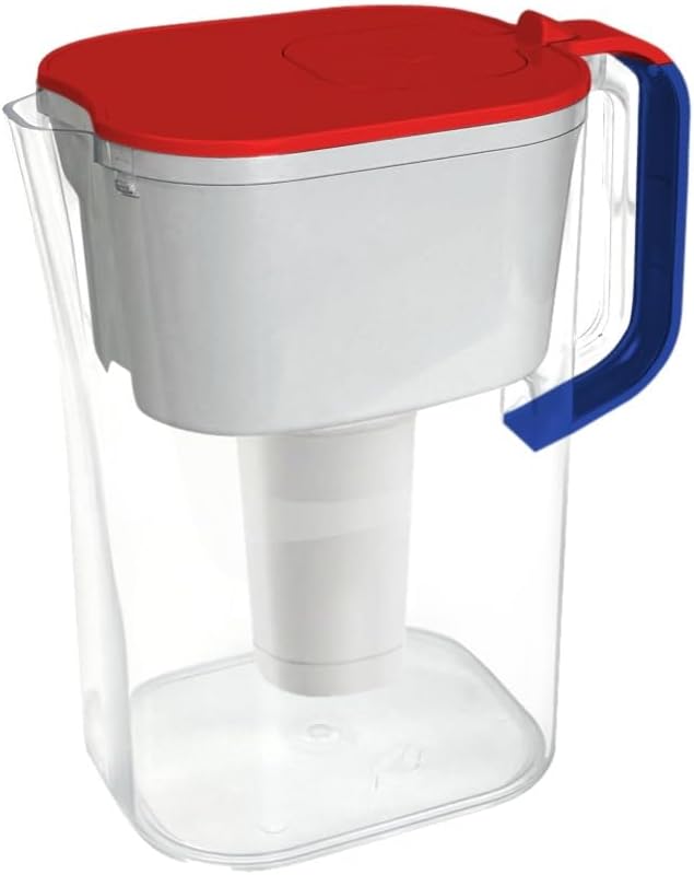 Limited Edition HOMEWATER 10-Cup Pitcher Filter (Red, White and Blue America Pitcher) – BPA-Free, High-Capacity 2.4L Fast-Flow Carbon Filter, Easy Pour, Locking Lid, Dishwasher-Safe by HomeWater
