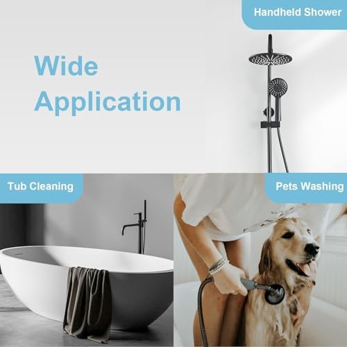 OFFO Shower Hose, 48 in Kink Free Stainless Steel Shower Hose Attachment Electroplating Handheld Shower Head Hose Flex Hoses Extension with Brass Insert & Nut for Pet Bathing Cleaning, Matte Black - Image 6