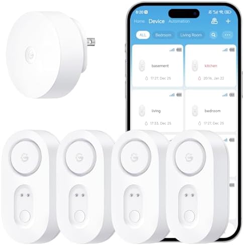 GoveeLife Upgraded Smart Water Leak Detector 1s with High Alarm, 4 Pack by GoveeLife
