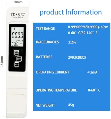 2025 New 4 in 1 TDS Meter - TDS EC & Temperature(°C,°F) - 0-9990 ppm-Meter,Accurate & Reliable Digital Water Testing Kits for Drinking Water,Tap,Well,Swimming Pool,Hydroponics, Aquarium, RO/DI System - Image 7