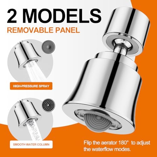 2 Pack Metal Faucet Aerator - Dual Modes Sink Sprayer Attachment for Bathroom - 360° Swivel Kitchen Faucet Sprayer Attachment - Anti-clogging Design - Chrome - Image 3