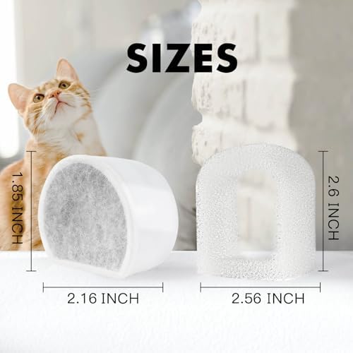 8 Pack Cat Water Fountain Filters Replacement, 4 Carbon Filters and 4 Foam Sponge Pre-Filter Fit for Multiple Ceramic and Stainless Steel Pet Fountains - Image 2