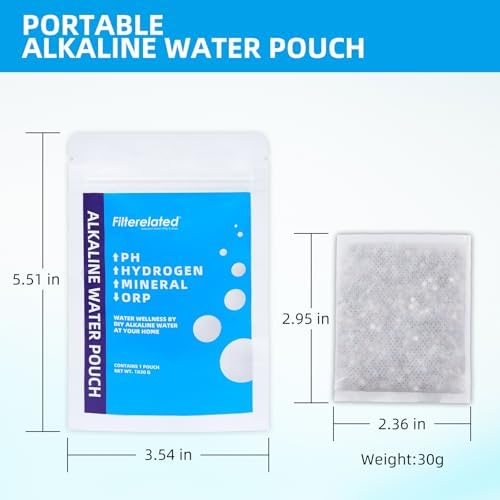 Filterelated Alkaline Water Filter Pouch 30g, Raise pH to 9+, BPA-Free SGS Tested, Portable Water Filter for Home, Camping, Travel, Office, Long-Lasting 105 litres / 28 Gallons(3-Pack) - Image 2