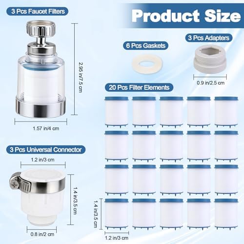 23 Pcs Sink Faucet Water Filter with Filter Elements Set, 360 Rotating Faucet Filters, Remove Fluoride Heavy Metals Hard Water, Sink Filters Faucets for Home Kitchen & Bathroom - Image 7