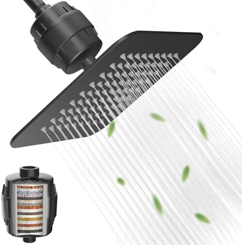8'' High Pressure Filtered Shower Head Combo 20 Stage Shower Filter for Hard Water, Removes Chlorine & Harmful Substances (Matte Black) by VXV