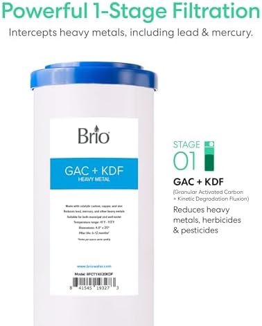 Brio Whole House Water Filter System for Heavy Metal Reduction w/Gauge & Fast-Flow GAC + KDF Filter 4.5" x 20" | Improves Taste & Protects Home Appliances | 900 GPH | 100,000 Gallons or 12 Months - Image 4