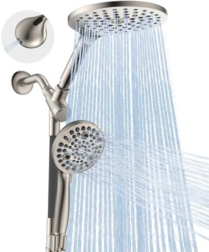 Dual Handheld Shower Head Combo, 2-in-1 Rain Shower Heads System 8 Inch Rainfall Shower Head and 10 Modes High Pressure Hand Held Showerhead with Built-in Power Wash by MakeFit