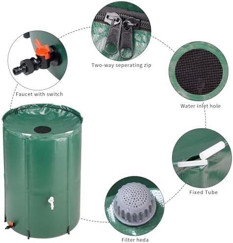 100 Gallon Collapsible Rain Barrel with Filter Spigot Overflow Kit Green - Image 3