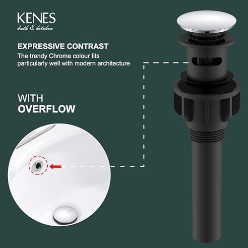 KENES Chrome Pop Up Bathroom Sink Drain Assembly with Overflow - Image 3