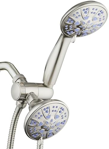 AquaDance Antimicrobial/Anti-Clog High-Pressure 30-setting Dual Head Combination Shower with Nozzle Protection from Growth of Mold, Mildew & Bacteria for a Healthier Shower – Sunset Blue by AquaDance