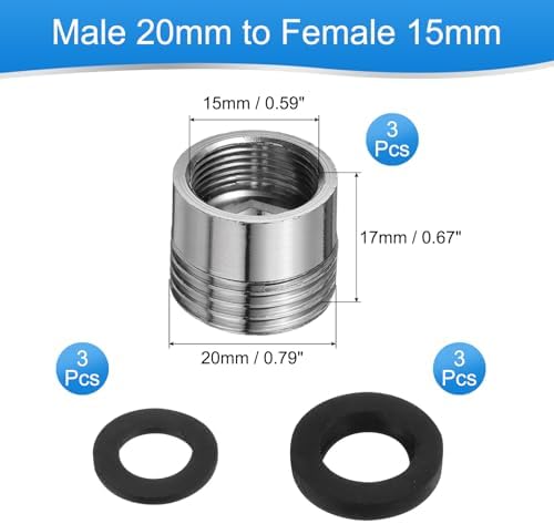 uxcell 3Pcs Faucet Adapter Kit, Male 0.79in to Female 0.59in Kitchen Sink Stainless Steel Tap Aerator Adapter Set to Connect Garden Hose, Water Filter, Standard Hose Diverter - Image 2