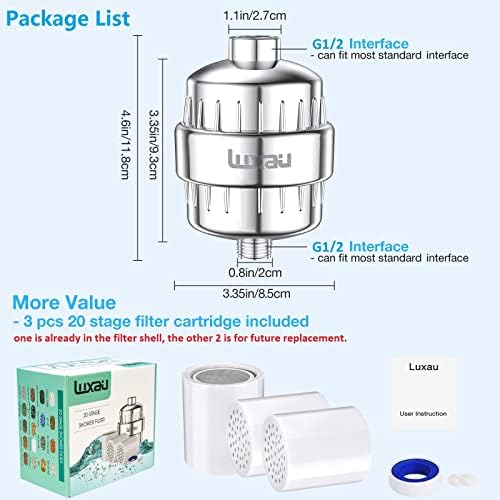 20 Stage Shower Filter w/ 3 Cartridge, Shower Head Filter, Reduce Well Hard Water Chlorine Heavy Metal & Impurity, Improve Skin Hair, Fit Most Handheld Showerhead Fixed Rainfall, Chrome - Image 6