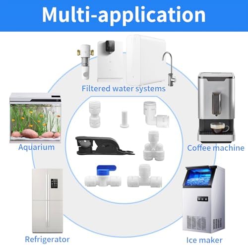 1/4" Quick Connect Push-to-Connect Water Line Fittings Kit for RO/DI Water Filter, Refrigerator, Ice Maker (Ball Valve + T + L + Y + I + Professional Tubing Cutter, 24 Pcs) - Image 6
