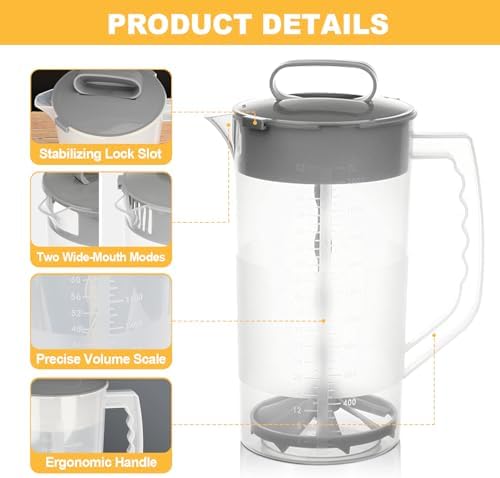 Mixing Pitcher for Drinks, 2 Quart/ 64oz Plastic Water Pitcher with Lid, Angled Plastic Blades and Adjustable Mixer Plunger for Juice, Powdered Milk, Beverage Container (One) - Image 3