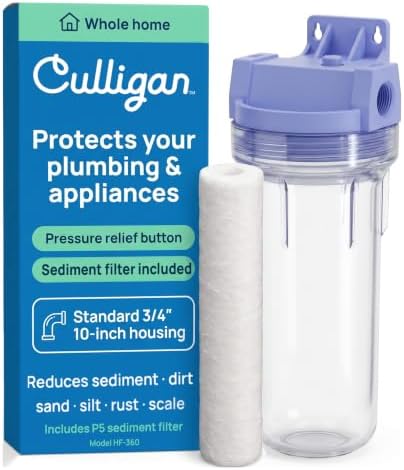 Culligan HF-360A/HF-360B Whole House Water Filter Housing Clear – 3/4" Inlet/Outlet, Standard Duty, Sediment Water Filtration for Home Plumbing & Appliances, NSF Certified by CulliganWater