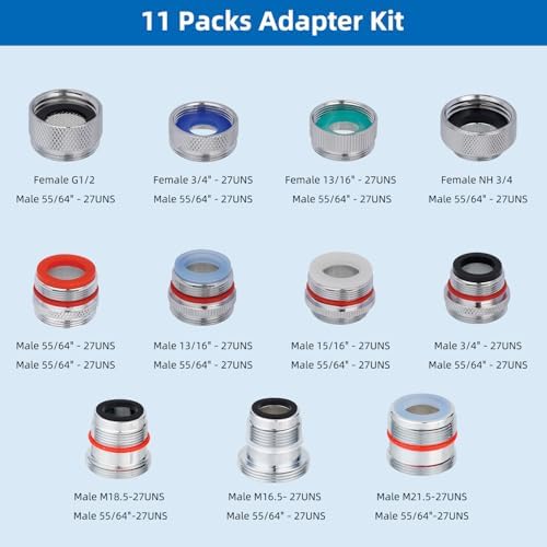 11pcs Faucet Adapter Kit, Brass Faucet Aerator Adapter Set Male Female - Image 2