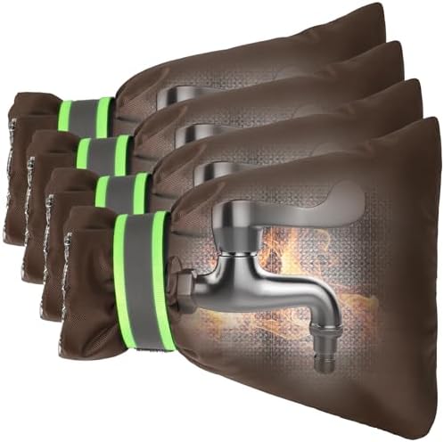 Outdoor Faucet Covers for Winter Freeze Protection, Kanosan 8.3"H X 6.7"W Thickened Reflective Outside Spigots Covers Hose Bib Insulated Sock for Winter Cold Weather, 4 Pack Brown by KANOSAN