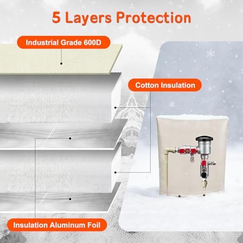 Backflow Preventer Cover 16" Wx20 H -5°F Freeze Protection, 5-Layer Insulated Waterproof Sprinkler Valve Pouch, UV Resistant Winter Cover for Irrigation System - Image 5