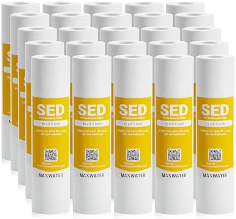 Max Water 1 Micron 10 x 2.5 Sediment Filter Cartridge Replacement for Reverse Osmosis and Whole House Water Filter, Compatible with Well Water Filters - P5, AP110, WHKF-GD05, WFPFC5002 (25 Pack) by MaxWater