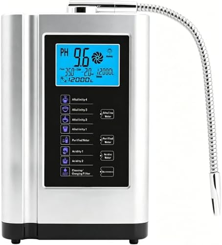 Alkaline Water Ionizer, Hydrogen Water Machine, Drinking Purifier with Auto-Cleaning and Intelligent Voice, 7 Water Settings, 8000 Liters Per Filter Silver by Unknown