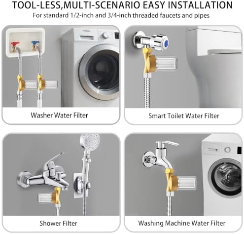 XZ01 Reusable Brass Washing Machine Water Filter, 40 Micron Visible Washer Water Filter, for Washing Machine, Faucet, Large Capacity Anti Scale Sediment Filter with 1/2“ + 3/4” Adapter - Image 4