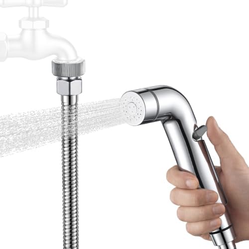 Dog Shower Attachment for Outdoor Pet Washing, High Pressure Hand Sprayer with ON/OFF Switch, 100 Inches Stainless Steel Hose, 3/4 GHT Female Connector, Chrome by YDmeet