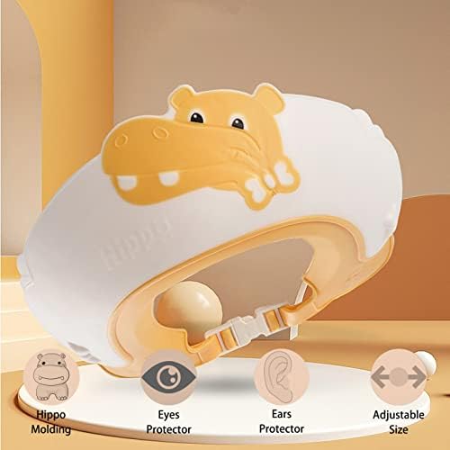 Baby Shower Cap Shield, Shower Cap for Kids, Visor Hat for Eye and Ear Protection for 0-9 Years Old Children,Cute Dinosaur/Crocodile/Hippo shape Makes the Baby Bath More Fun (Hippo, Yellow) - Image 2