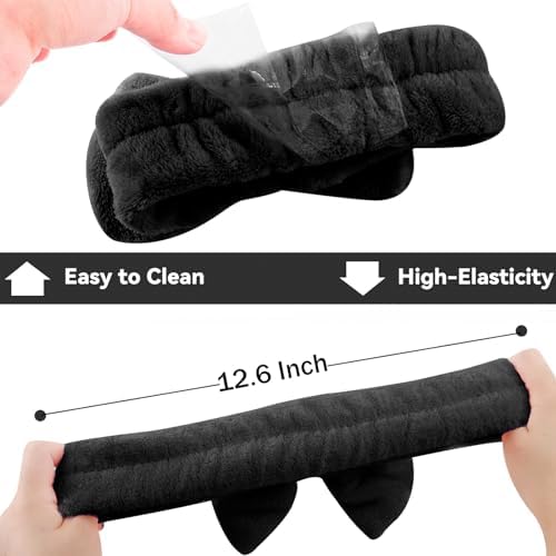Ondder Black Spa Headband for Women and Girls - Washing Face, Bow Skincare Headbands, Makeup, Shower Hair Accessories - Image 2