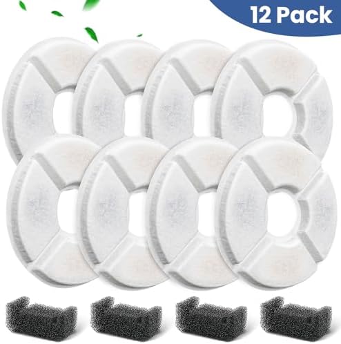 12 Pack Cat Water Fountain Filter, 8 Pcs Cat Fountain Filters Replacement Dia is 5" & 4 Pcs Pre-Filter Sponges for 81oz / 2.4L Round Automatic Pet Water Fountain Dog Dispenser, 3-Filtration System - Image 5