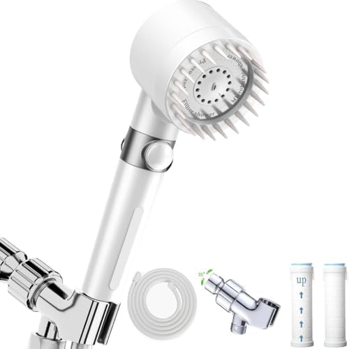 High Pressure Handheld Shower Head High Pressure Shower Heads- High Flow Even with Low Water Pressure - Hand Held Showerhead Set with 59″Replacement Hose/Bracket and Cotton Filters (true white) by xianshengle