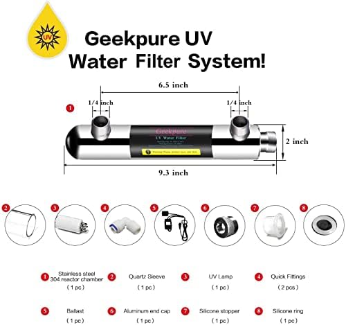 Geekpure 6 Watt Reverse Osmosis UV Water Filter (0.5-1 GPM)-1/4" Port - Image 3