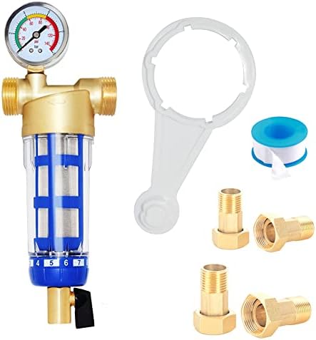 Beduan Reusable Spin Down Sediment Water Filter for Whole House Prefilter Protector,1"Male Thread,3/4"Male & Female Thread,1/2"Male Thread (50 Micron & Pressure Gauge) by Beduan